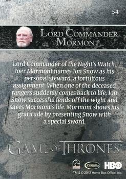 2012 Rittenhouse Game of Thrones Season 1 #54 Lord Commander Mormont Back