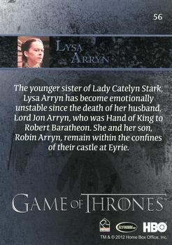 2012 Rittenhouse Game of Thrones Season 1 #56 Lysa Arryn Back