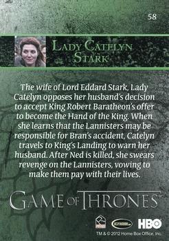 2012 Rittenhouse Game of Thrones Season 1 #58 Lady Catelyn Stark Back