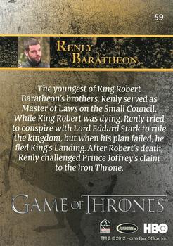 2012 Rittenhouse Game of Thrones Season 1 #59 Renly Baratheon Back