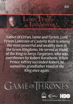 2012 Rittenhouse Game of Thrones Season 1 #60 Lord Tywin Lannister Back
