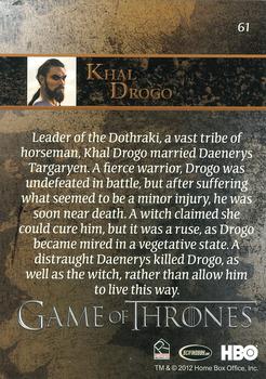 2012 Rittenhouse Game of Thrones Season 1 #61 Khal Drogo Back