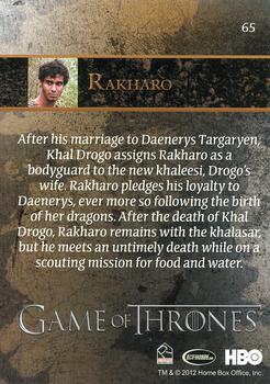 2012 Rittenhouse Game of Thrones Season 1 #65 Rakharo Back