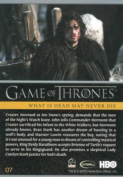 2013 Rittenhouse Game of Thrones Season 2 #07 What Is Dead May Never Die Back