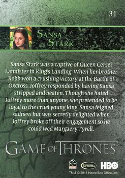 2013 Rittenhouse Game of Thrones Season 2 #31 Sansa Stark Back