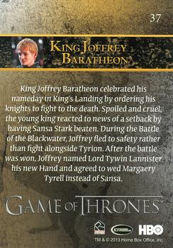 2013 Rittenhouse Game of Thrones Season 2 #37 King Joffrey Baratheon Back