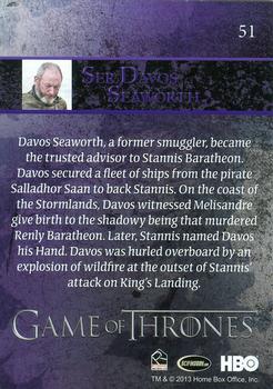 2013 Rittenhouse Game of Thrones Season 2 #51 Ser Davos Seaworth Back