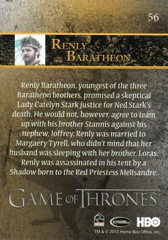 2013 Rittenhouse Game of Thrones Season 2 #56 Renly Baratheon Back