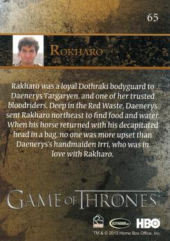 2013 Rittenhouse Game of Thrones Season 2 #65 Rakharo Back