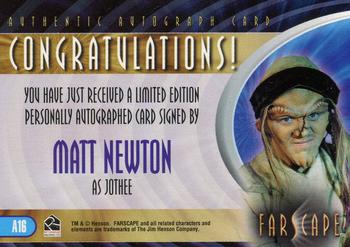 2002 Rittenhouse Farscape Season 3 - Autographs #A16 Matt Newton Back
