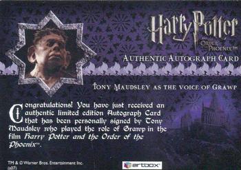 2007 ArtBox Harry Potter & the Order of the Phoenix - Autographs #NNO Tony Maudsley Back