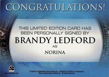 2006 Rittenhouse Stargate Atlantis Season 2 - Autographs #NNO Brandy Ledford Back