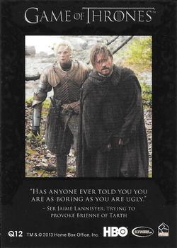 2013 Rittenhouse Game of Thrones Season 2 - Quotable Game of Thrones #Q12 King Joffrey / Tyrion Lannister / Ser Jaime Lannister Back