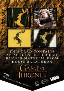 2013 Rittenhouse Game of Thrones Season 2 - House Banner Relics #RB1 Robert Baratheon Back