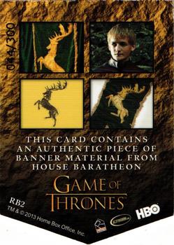 2013 Rittenhouse Game of Thrones Season 2 - House Banner Relics #RB2 Joffrey Baratheon Back