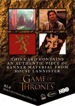 2013 Rittenhouse Game of Thrones Season 2 - House Banner Relics #RL4 Jaime Lannister Back