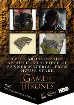 2013 Rittenhouse Game of Thrones Season 2 - House Banner Relics #RS7 Rickon Stark Back