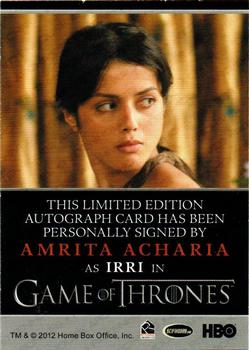 2013 Rittenhouse Game of Thrones Season 2 - Autographs Bordered #NNO Amrita Acharia Back