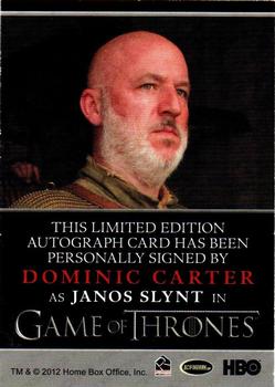 2013 Rittenhouse Game of Thrones Season 2 - Autographs Bordered #NNO Dominic Carter Back