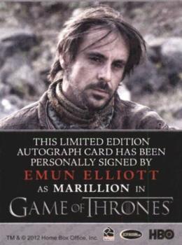 2013 Rittenhouse Game of Thrones Season 2 - Autographs Bordered #NNO Emun Elliott Back