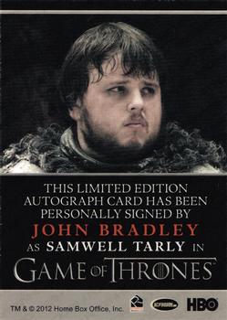2013 Rittenhouse Game of Thrones Season 2 - Autographs Bordered #NNO John Bradley Back