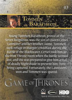 2013 Rittenhouse Game of Thrones Season 2 - Foil Holo #43 Tommen Baratheon Back