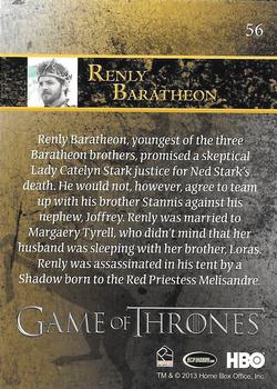 2013 Rittenhouse Game of Thrones Season 2 - Foil Holo #56 Renly Baratheon Back