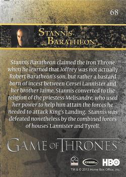 2013 Rittenhouse Game of Thrones Season 2 - Foil Holo #68 Stannis Baratheon Back