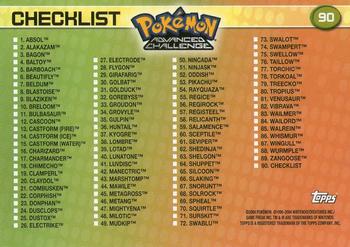 2004 Topps Pokemon Advanced Challenge #90 Checklist Back