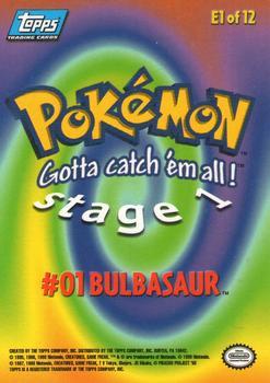 1999 Topps Pokemon the First Movie - Blue Topps Logo #E1 #01 Bulbasaur - Stage 1 Back