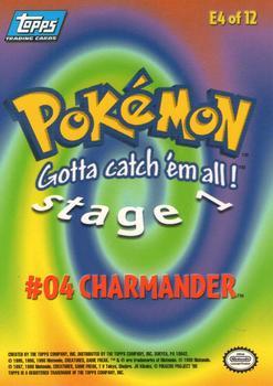 1999 Topps Pokemon the First Movie - Blue Topps Logo #E4 #04 Charmander - Stage 1 Back