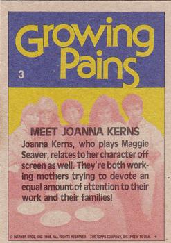 1988 Topps Growing Pains #3 Meet Joanna Kerns Back