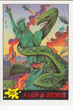1988 Topps Dinosaurs Attack! #35 A Lady in Distress Front