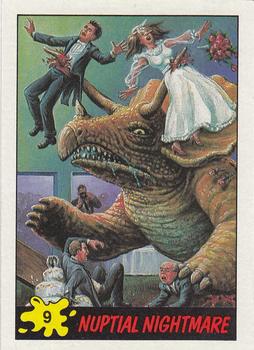 1988 Topps Dinosaurs Attack! #9 Nuptial Nightmare Front