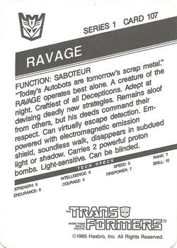1985 Hasbro Transformers #107 Ravage Back
