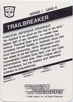 1985 Hasbro Transformers #6 Trailbreaker Back