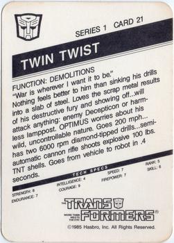 1985 Hasbro Transformers #21 Twin Twist Back