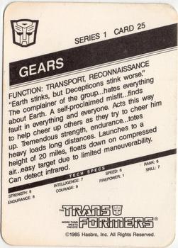 1985 Hasbro Transformers #25 Gears Back