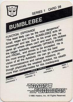 1985 Hasbro Transformers #28 Bumblebee Back