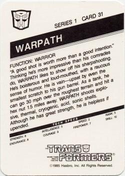 1985 Hasbro Transformers #31 Warpath Back