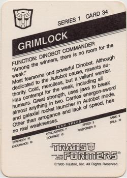 1985 Hasbro Transformers #34 Grimlock Back