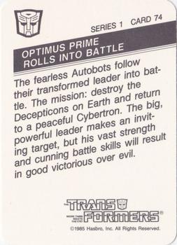1985 Hasbro Transformers #74 Optimus Prime Rolls into Battle Back