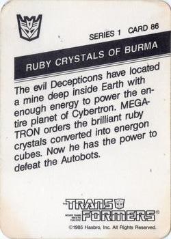 1985 Hasbro Transformers #86 Ruby Crystals of Burma Back