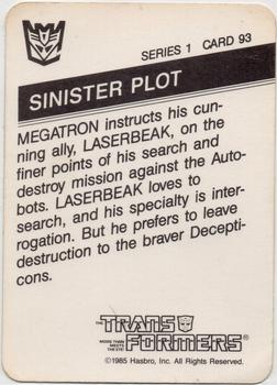 1985 Hasbro Transformers #93 Sinister Plot Back