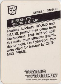 1985 Hasbro Transformers #94 Sureshots... Hound and Gears Back
