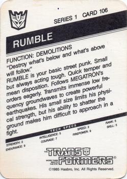 1985 Hasbro Transformers #106 Rumble Back