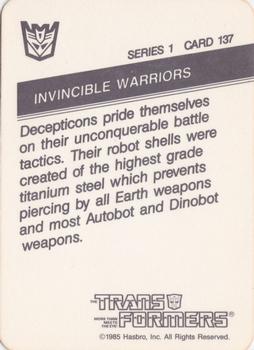 1985 Hasbro Transformers #137 Invincible Warriors Back