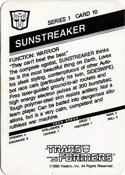 1985 Hasbro Transformers #10 Sunstreaker Back