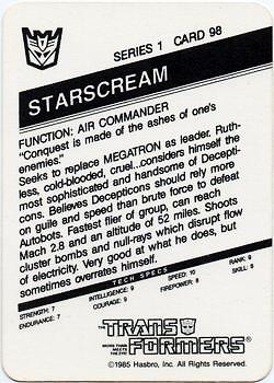 1985 Hasbro Transformers #98 Starscream Back