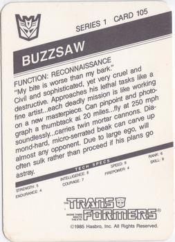 1985 Hasbro Transformers #105 Buzzsaw Back